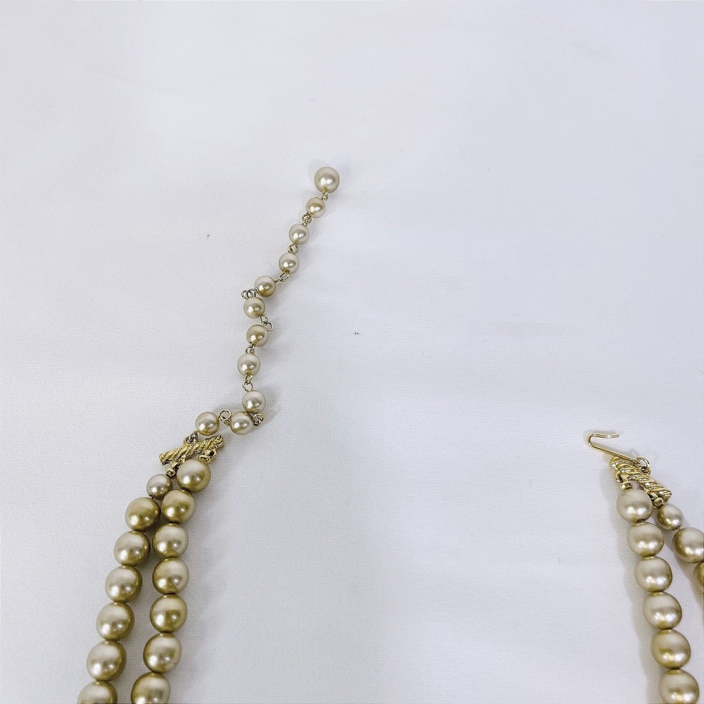 Vintage Gold Double Strand Faux Pearl Choker Necklace Chunky Graduated Hook 18in - Picture 6 of 15